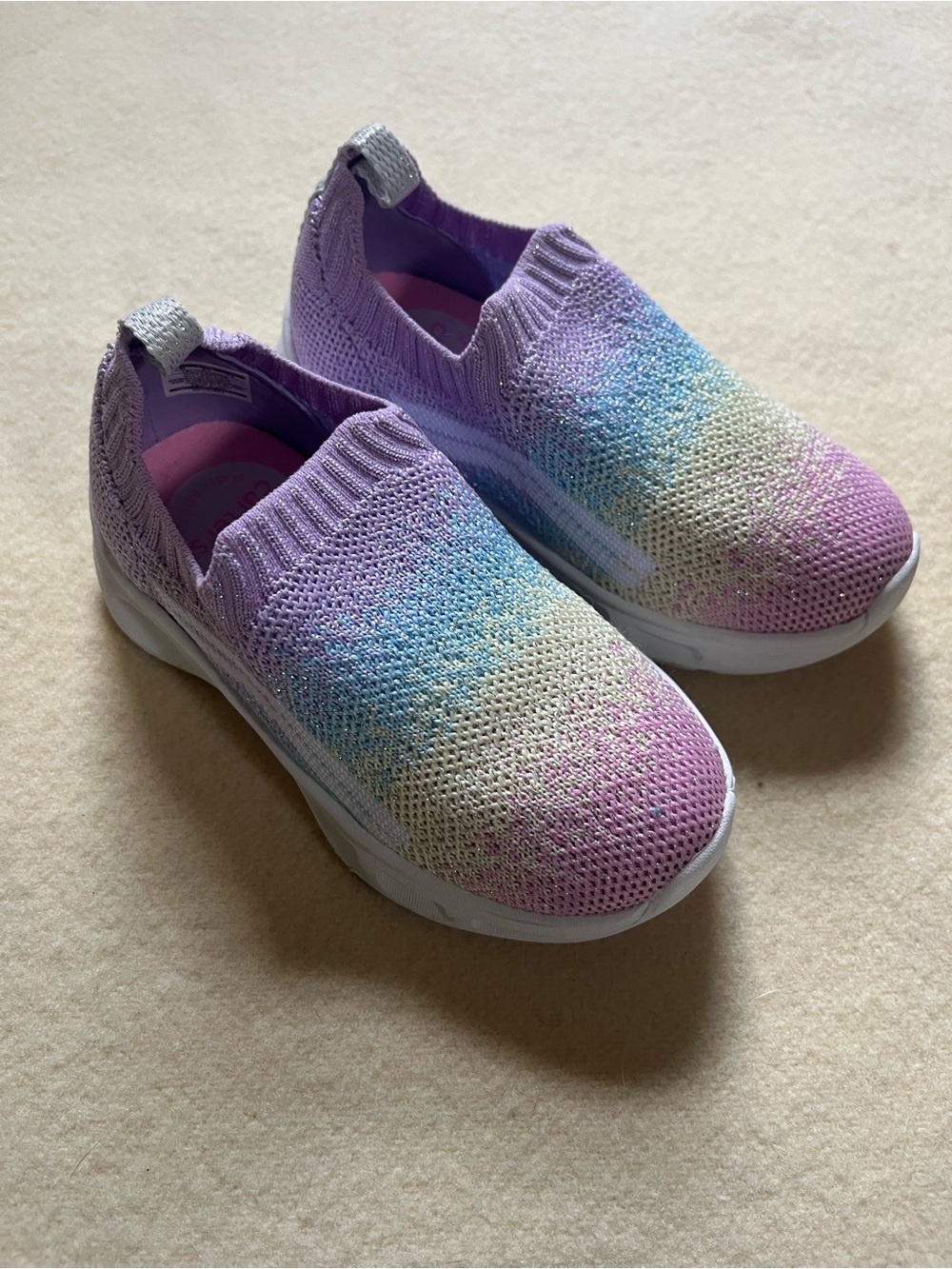 Carters Kids Slip-On Light Up Knit Sneakers in Pastel Rainbow, Size 7C